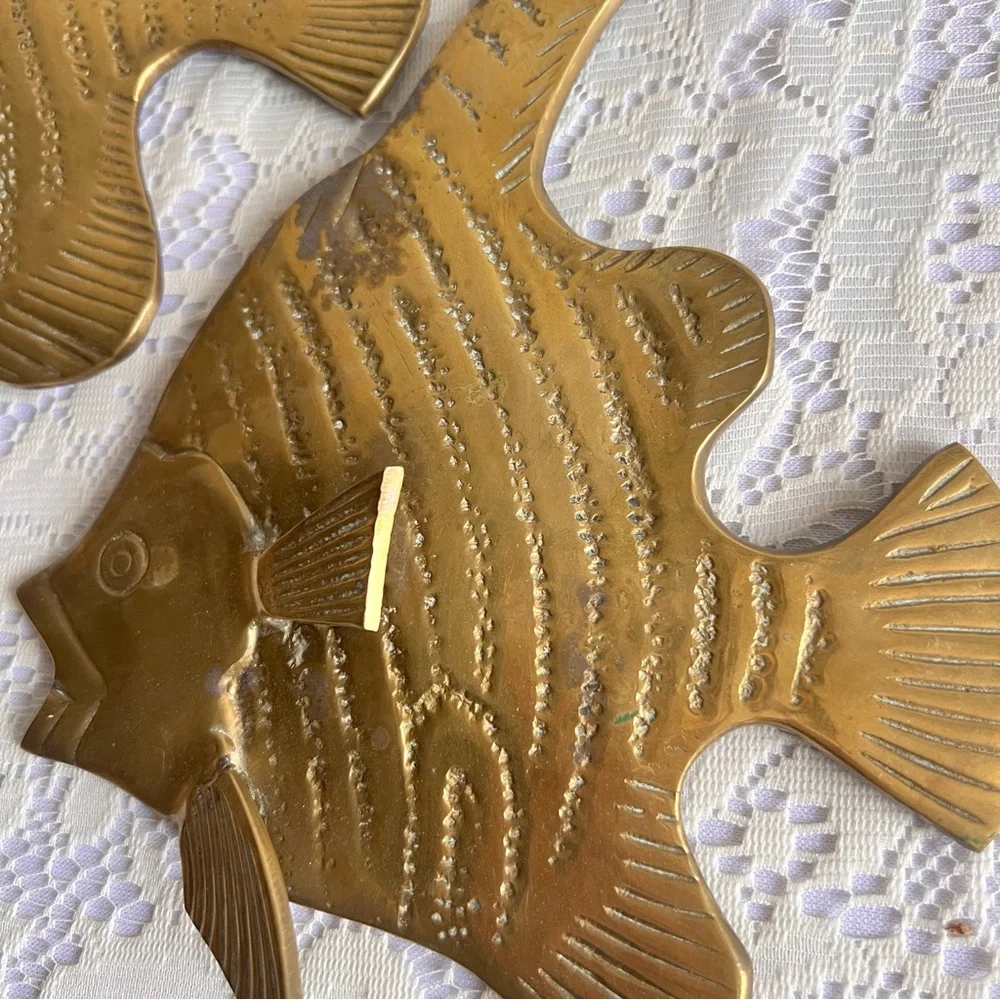 Set of 2 Vintage Brass Angel Fish Wall Decor.